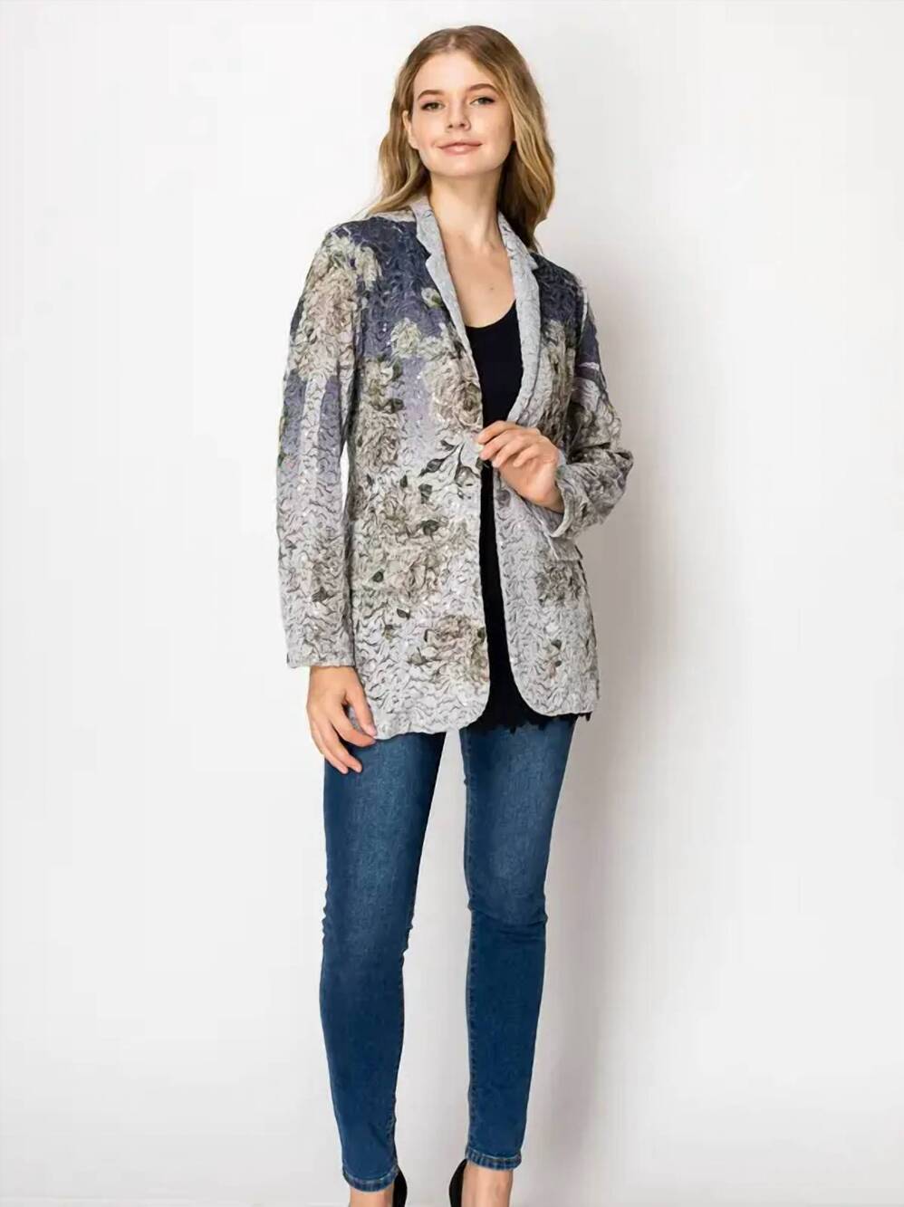 NEW ORIGAMI lace & sequin blazer jacket in grey & navy
